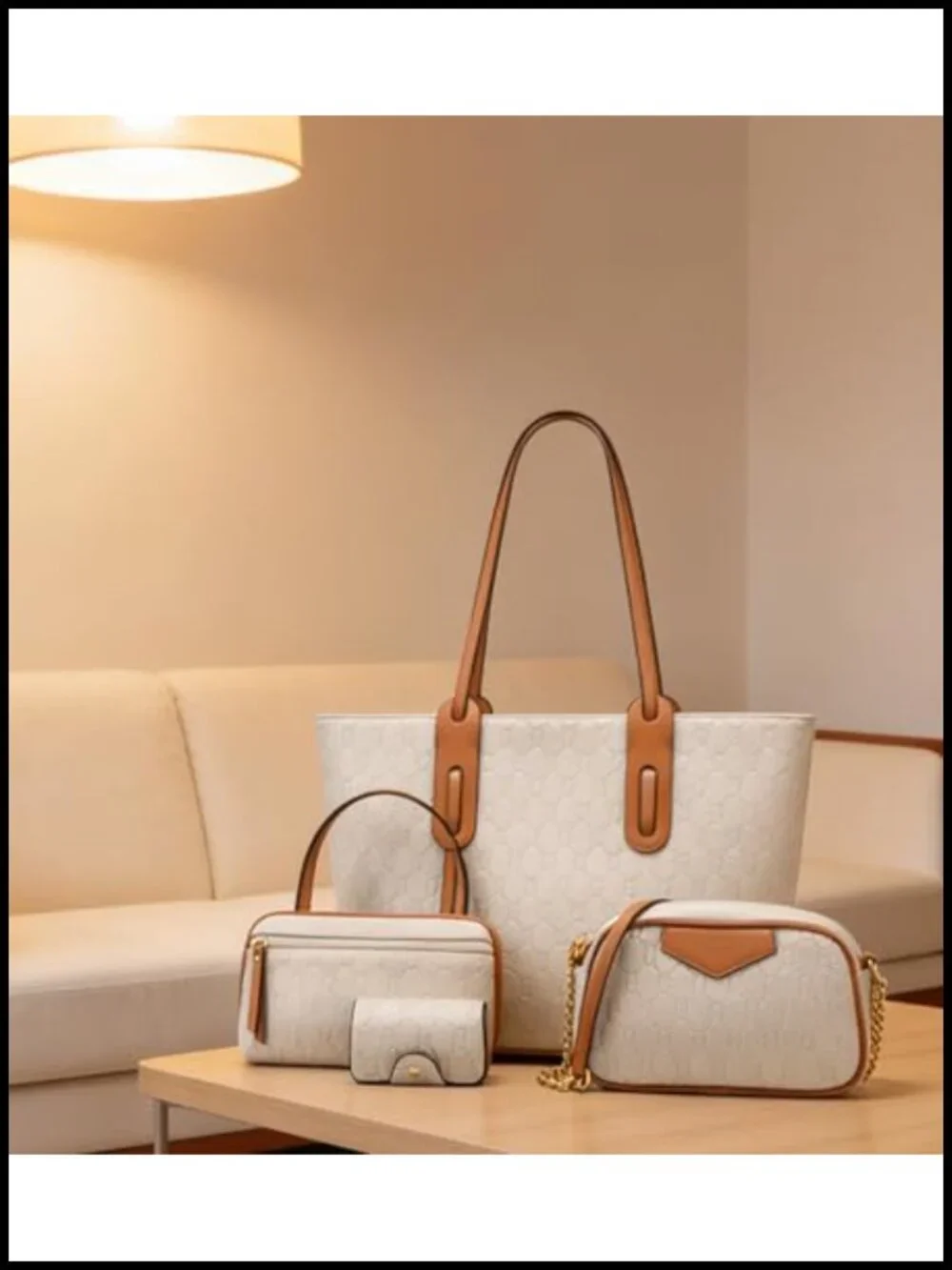 4-Piece Retro Embossed Tote Handbag Set with Card Purse for Women | Synthetic